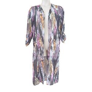 Vision Women's Sheer Multicolor Feather Pattern Open Cardigan
